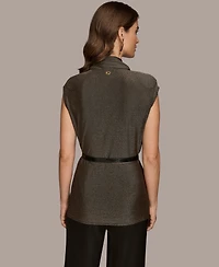 Donna Karan New York Women's Novelty Belted Mock Neck Top