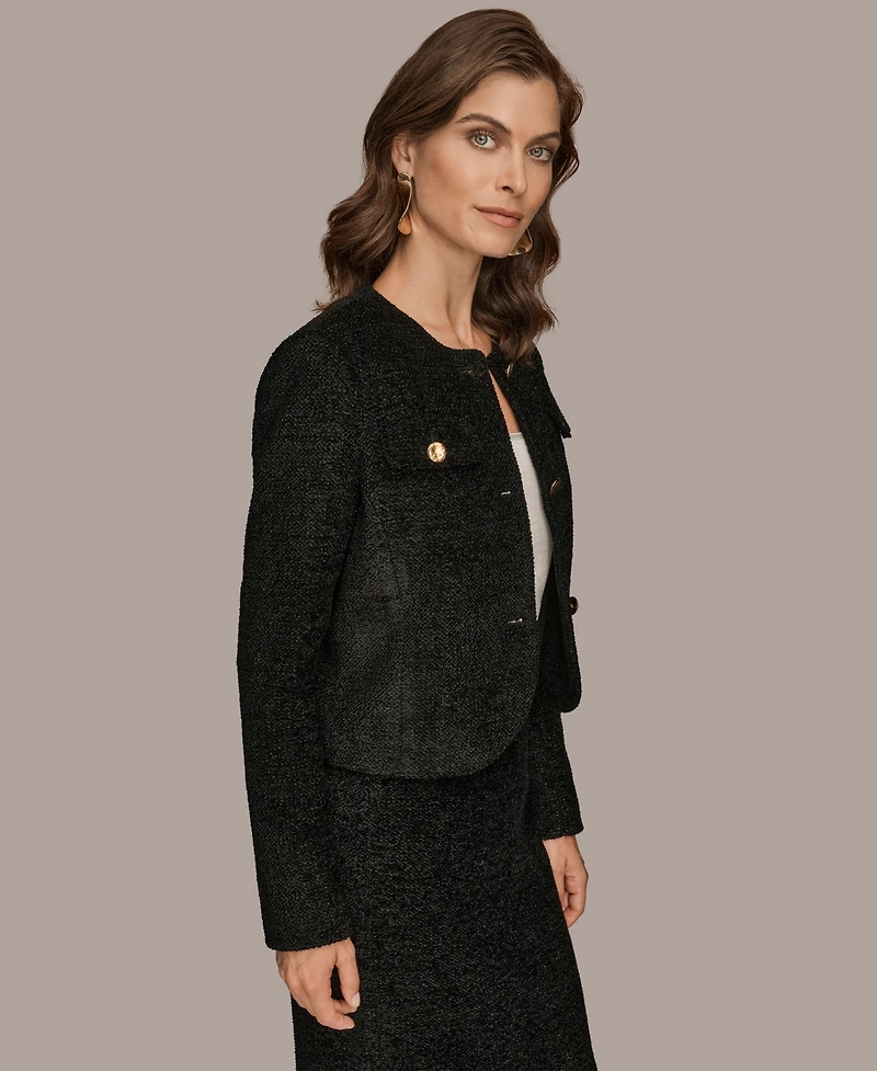 Donna Karan New York Petite Collarless Button-Front Crop Jacket
