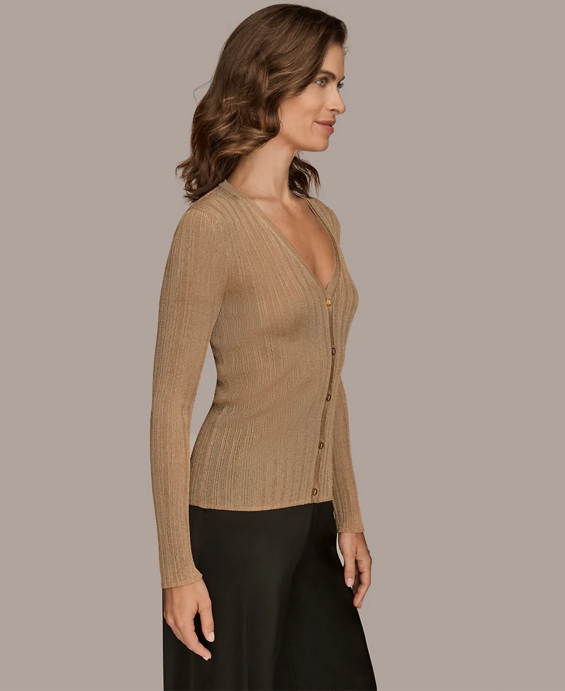 Donna Karan New York Women's Novelty Long Sleeve V-Neck Cardigan