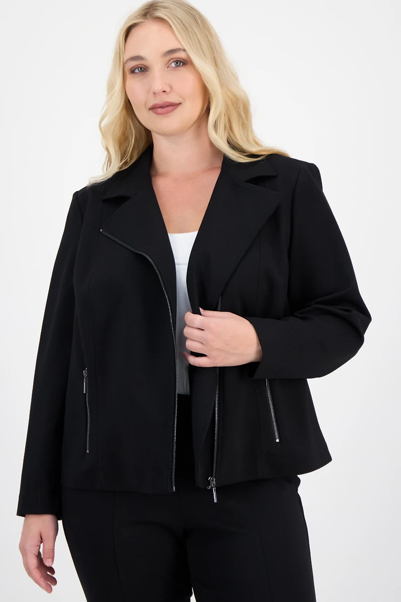 Anne Klein Plus Notched Collar Cropped Moto Jacket