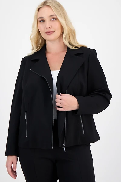 Anne Klein Plus Notched Collar Cropped Moto Jacket
