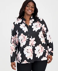 Anne Klein Plus Size Mandarin-Collar Buttoned-Cuff Top