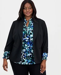 Ak Anne Klein 3 4 Sleeve Blazer Smocked Cuff Top Pull On Pants