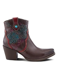 L Artiste Women s Rebamac Western Floral Embossed Leather Mid-Calf Cowboy Booties with Snip Toe and Zipper Closure