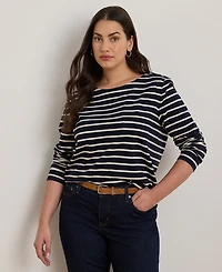 Lauren Ralph Plus Striped Boat Neck Top