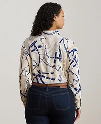 Lauren Ralph Plus Belted Printed Shirt