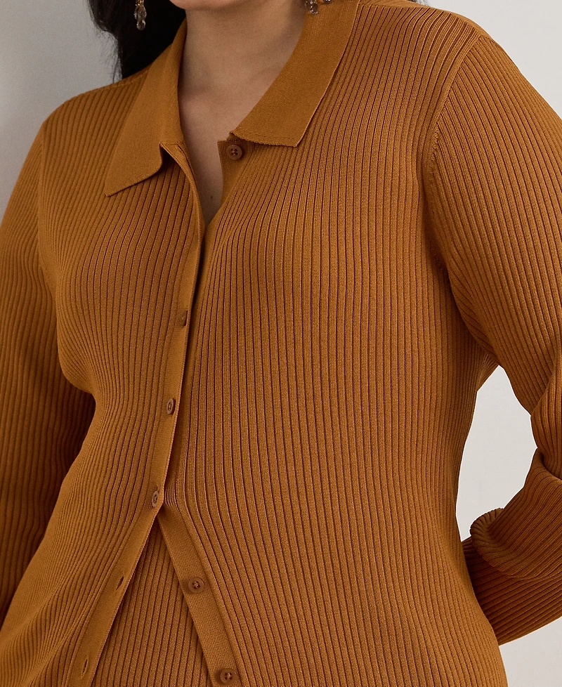 Lauren Ralph Plus Rib-Knit Long-Sleeve Polo Cardigan