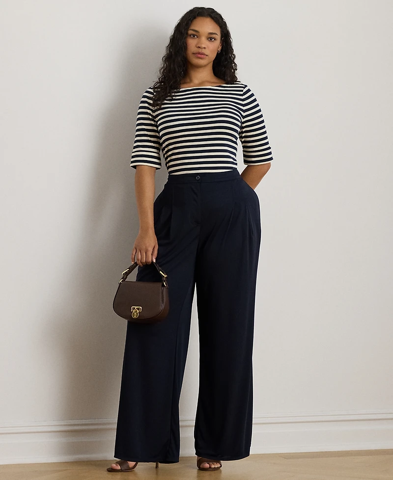 Lauren Ralph Plus Striped Boat Neck T-Shirt