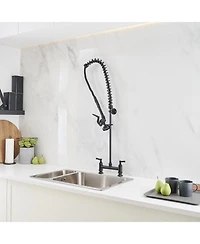 Greenspring Commercial Restaurant Pull Down 2-Handle Wall Mount Pre-Rinse Spray Utility Kitchen Faucet