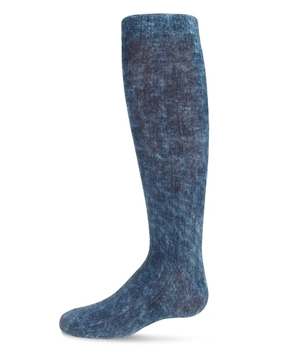Memoi Distressed Wash Denim-Look Girls Knee High Socks