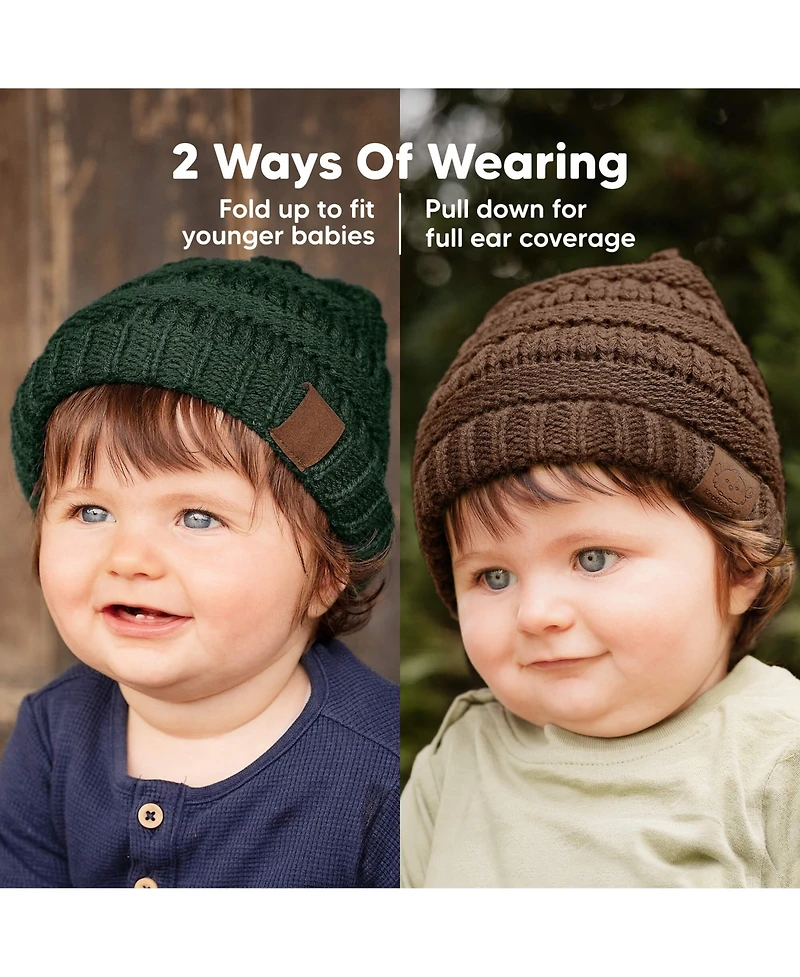 KeaBabies 3pk Warmzy Baby Beanies, 0-36 months Hats, Winter Hat for Newborn, Infant, Toddlers, Boys, Girls