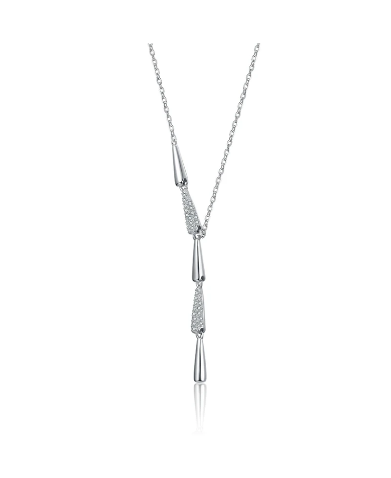 Genevive Sterling Silver White Gold Plated with Clear Cubic Zirconia Lariat Necklace