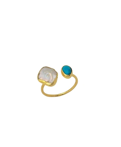 Spero London Double Natural Gemstone Adjustable Sterling Silver Turquoise Ring