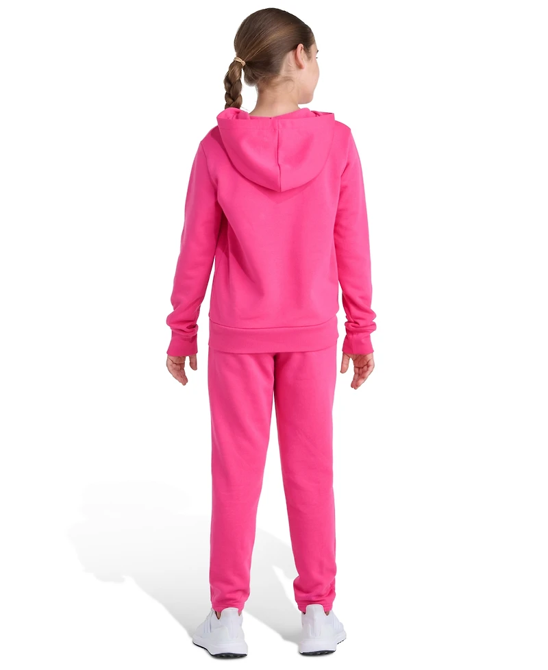 Adidas Big Girls 8-16 Two Piece Long Sleeve Small Logo Fleece Pullover Hoodie and Jogger Set