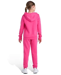 Adidas Big Girls 8-16 Two Piece Long Sleeve Small Logo Fleece Pullover Hoodie and Jogger Set