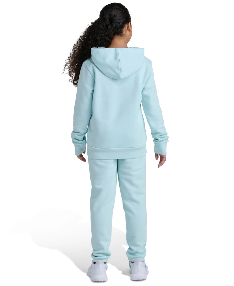 Adidas Big Girls 8-16 Two Piece Long Sleeve Small Logo Fleece Pullover Hoodie and Jogger Set