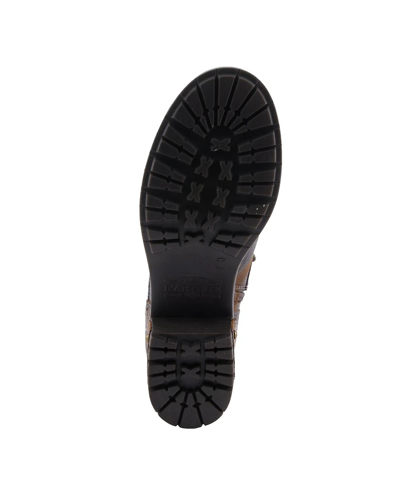 L'Artiste Women's Kisha-Boss Tall Leather Combo Boots with Lace-Up Front, Inside Zipper, Stretch Strap, and Lug Sole – Fashion Utility Style wi