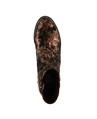 L'Artiste Women's Dessalynn Floral and Animal Print Suede Ankle Boots with Velvet Lining, Decorative Button, Side Zipper, Sculpted Mid Heel – Arti