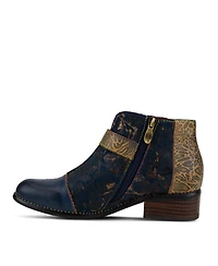 L Artiste Women s Georgiana Hand-Painted Leather Booties with Decorative Buckle, Rainbow Stitching, and Full-Zip Closure – French-Inspired Comf