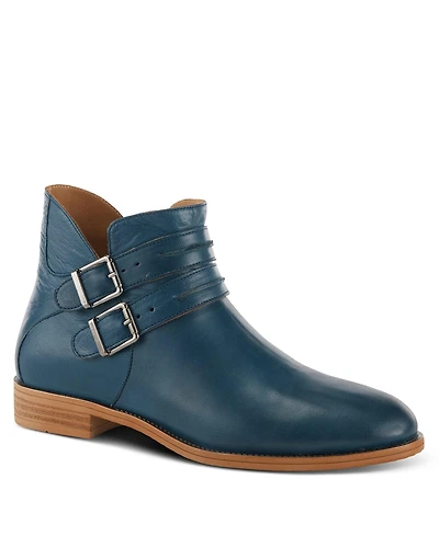 Azura Spring Step Pristina Leather Bootie with Double Decorative Buckles and Inside Zipper