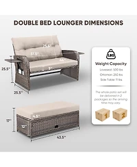 Gymojoy SleekArm 2-Person Wicker Outdoor Day Bed Set Patio Loveseat Sofa with Adjustable Backrest Cushions
