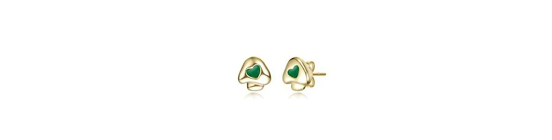 GiGiGirl 14K Gold Plated with Green Enamel or White Mother Of Pearl Heart Mushroom Design Stud Earrings