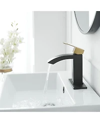 Greenspring Waterfall Single Hole Single-Handle Low-Arc Bathroom Sink Faucet With Pop-up Drain Assembly In Gold Black