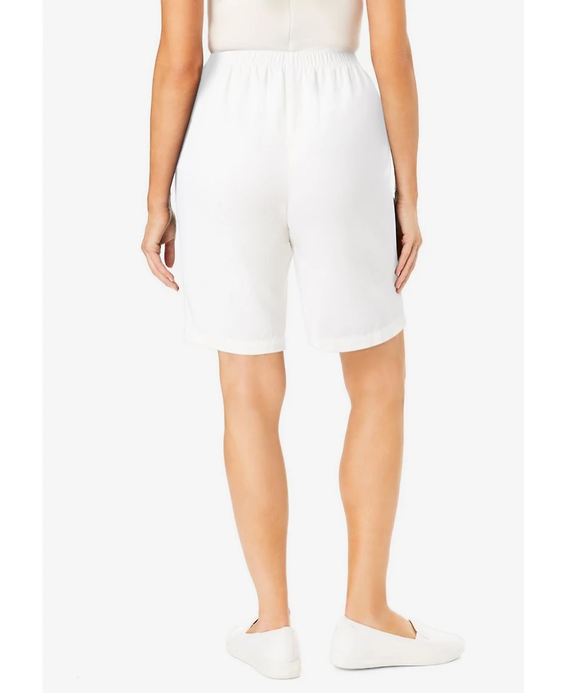 Woman Within Women's 7-Day Elastic-Waist Pull-On Cotton Denim Shorts