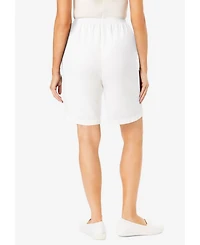 Woman Within Women's 7-Day Elastic-Waist Pull-On Cotton Denim Shorts