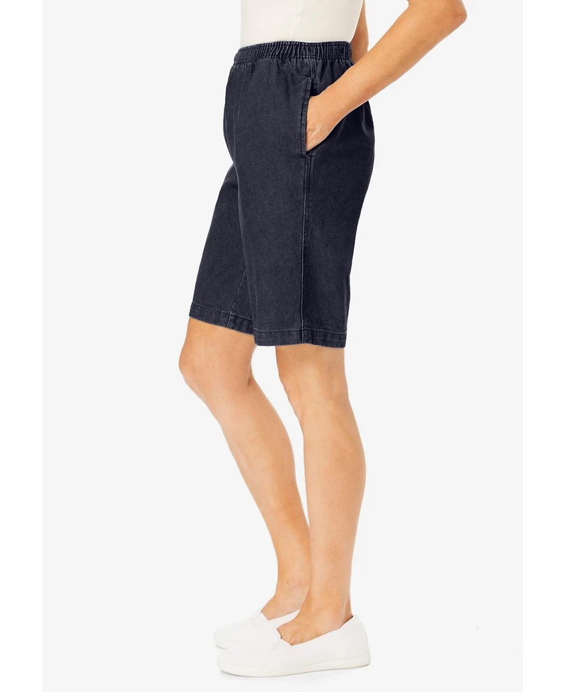 Woman Within Women's 7-Day Elastic-Waist Pull-On Cotton Denim Shorts