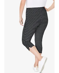 Woman Within Women's Stretch Cotton Printed Capri Legging