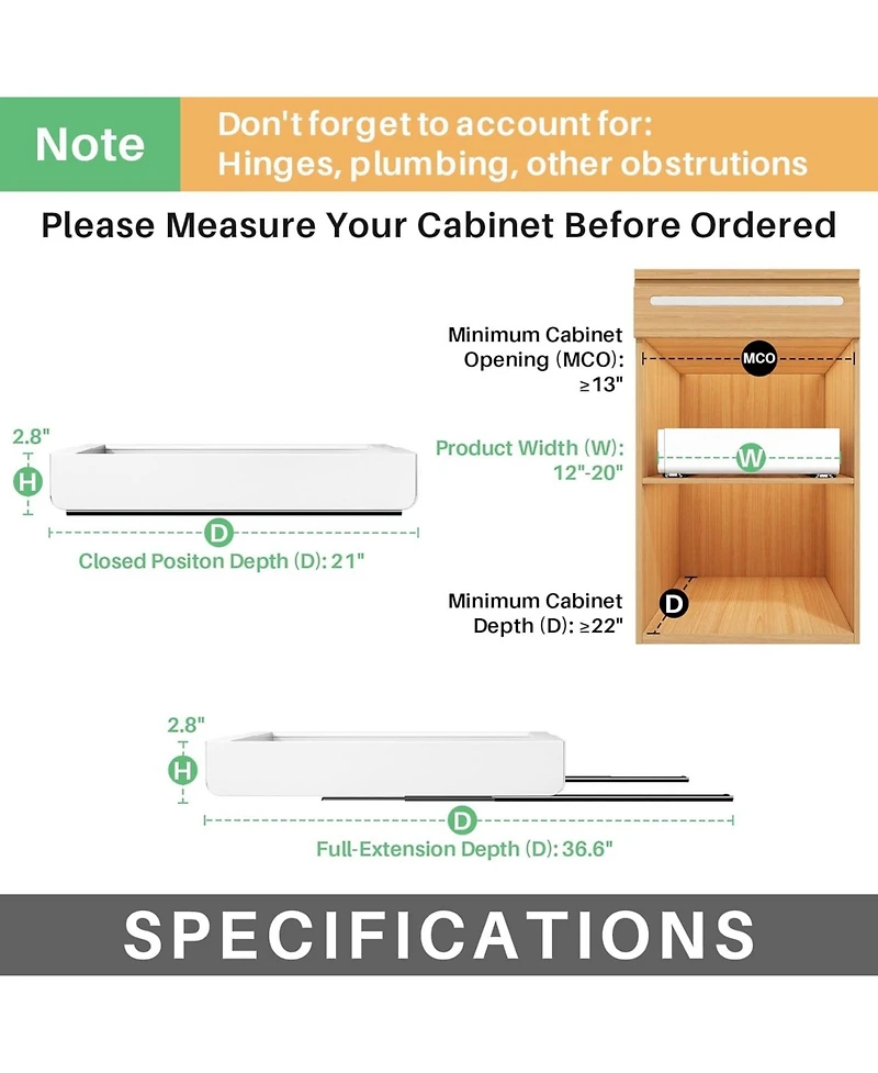 Kitstorack Pull out Cabinet Organizer, Expandable(12"-20") Heavy Duty Slide out Drawers Fixed with Adhesive Nano Film for Pots, Roll out Shelf Storage