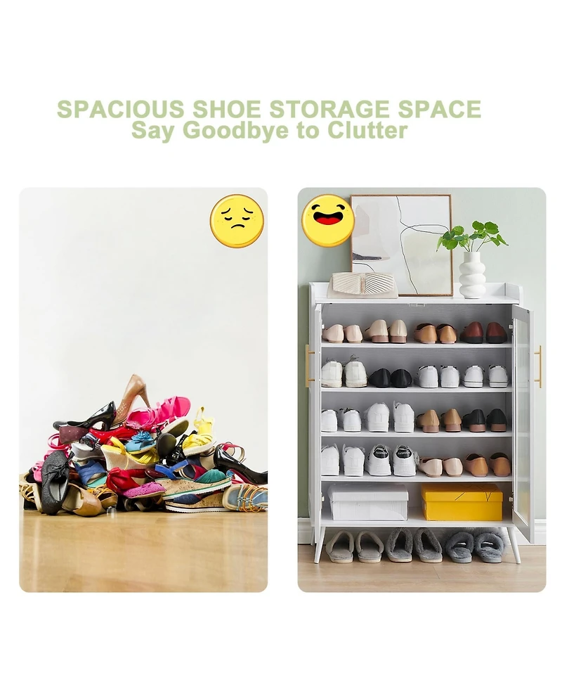 gaomon Shoe Cabinet with Glass Doors, 5-Tier Entryway Shoe Organizer Storage Rack with Large Capacity and Adjustable Shelves for Hallway, Living Room,