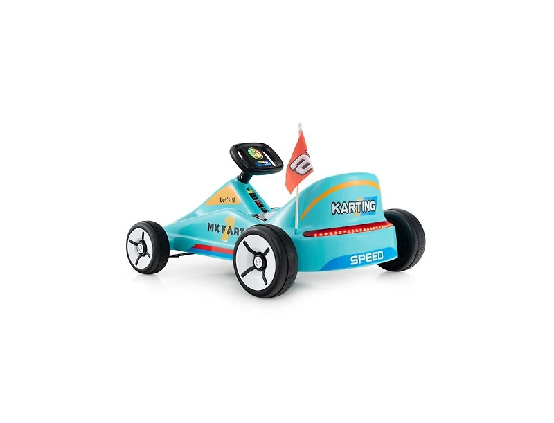 12V Electric Go-Kart for Kids Race Toy with Remote Control and Music - Blue