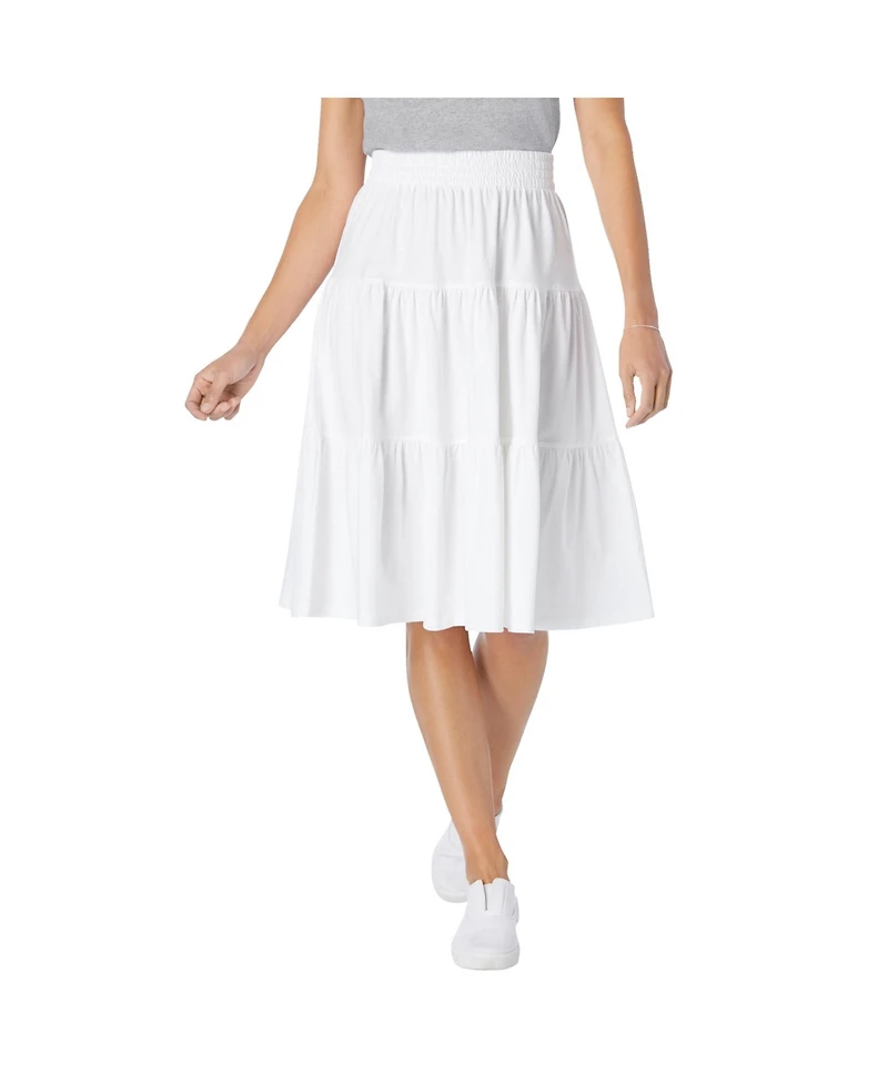Woman Within Women's Elastic-Waist Knit Tiered Skirt