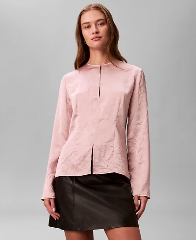 Calvin Klein Women's Long Sleeve Button-Down Relaxed Top