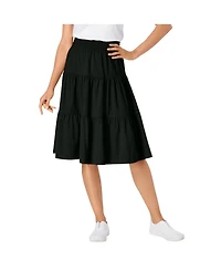 Woman Within Women's Elastic-Waist Knit Tiered Skirt