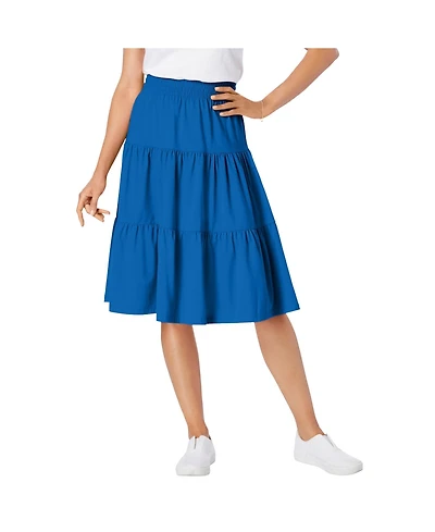 Woman Within Women's Elastic-Waist Knit Tiered Skirt
