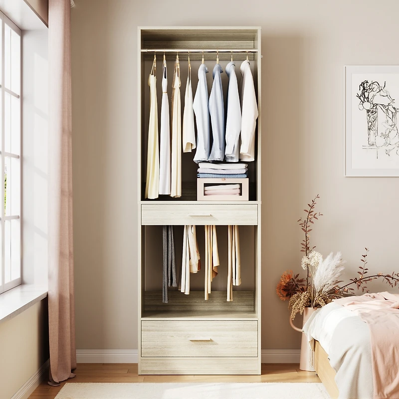 Aheaplus Closet System Organizer with Hanging Area, Freestanding Wooden Drawers