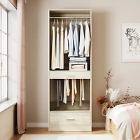 Aheaplus Closet System Organizer with Hanging Area, Freestanding Wooden Drawers