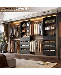 Aheaplus 8FT Wall Mounted Closet System with 4 Drawers and Hanging Rods, Garment Rack Shelves