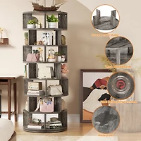 7-Tier Rotating Shoe Rack, 360° Display Wooden Revolving Rack Tower