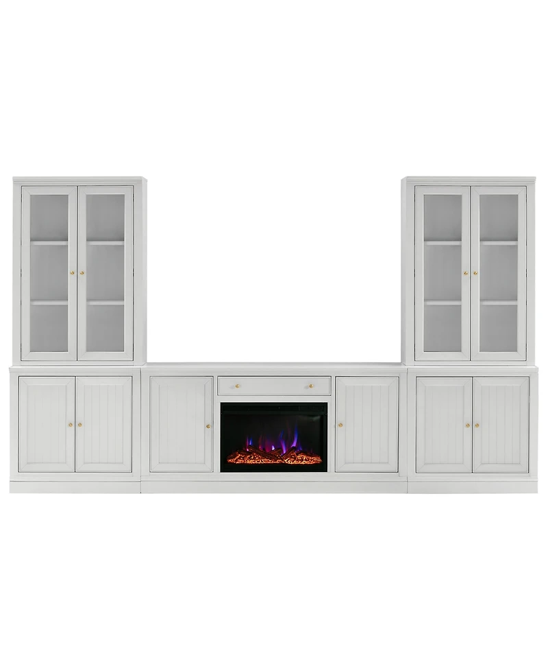 Furniture Amren 65" Wood 2 Door Console with 2 Door Hutches and 2 Door Bases with Fireplace Insert