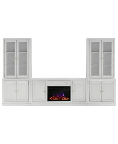 Furniture Amren 65" Wood 2 Door Console with 2 Door Hutches and 2 Door Bases with Fireplace Insert