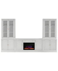 Furniture Amren 65" Wood 2 Door Console with 2 Door Hutches and 2 Door Bases with Fireplace Insert