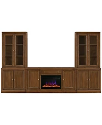 Furniture Amren 65" Wood 2 Door Console with Hutches and Bases Fireplace Insert