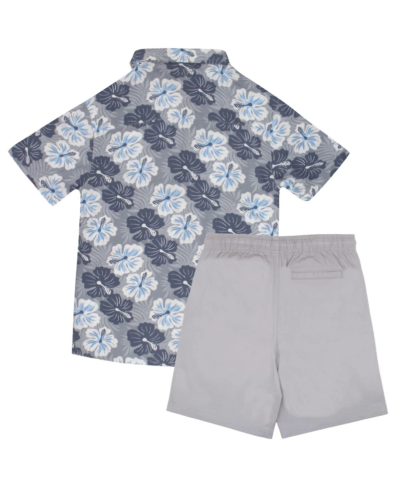 Tommy Bahama Boys Button Down Short Sleeve Hawaiian Elastic Woven Shirt and Set