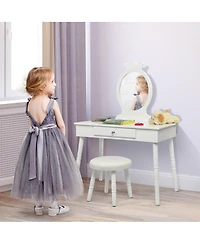 Gymax Kids Vanity Makeup Table & Chair Set Make Up Stool Play Set for Children