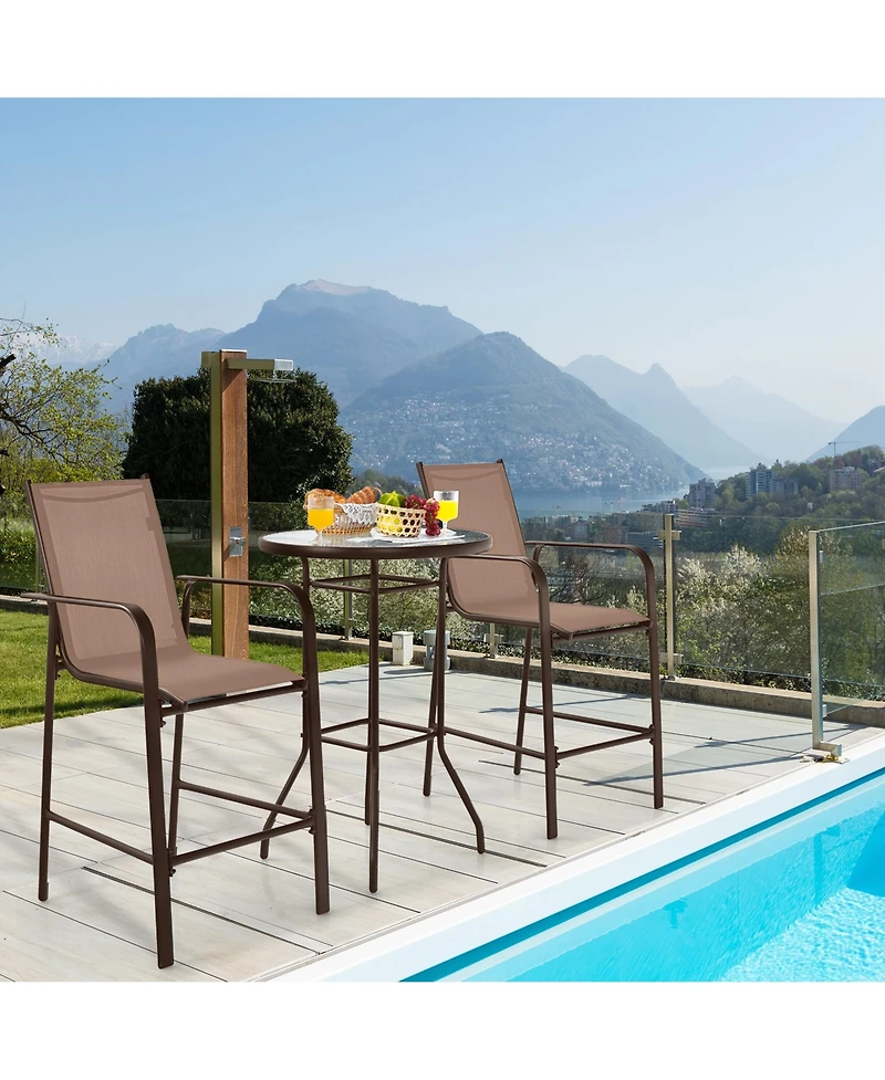 Gymax 3PCS Patio Bar Set Outdoor Bistro Set w/ 2 Stools & 1 Tempered Glass Table