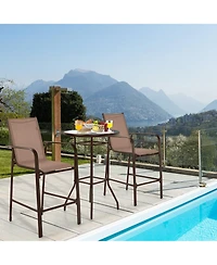 Gymax 3PCS Patio Bar Set Outdoor Bistro Set w/ 2 Stools & 1 Tempered Glass Table